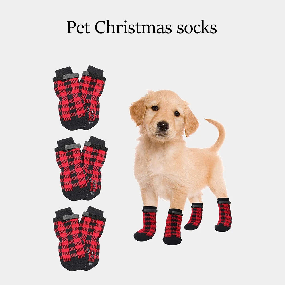 4PCS/Set Pet Socks Foot Cover Cat And Dog Socks Outdoor Non-Slip Waterproof Shoes Large And Small Dog Shoes Qme