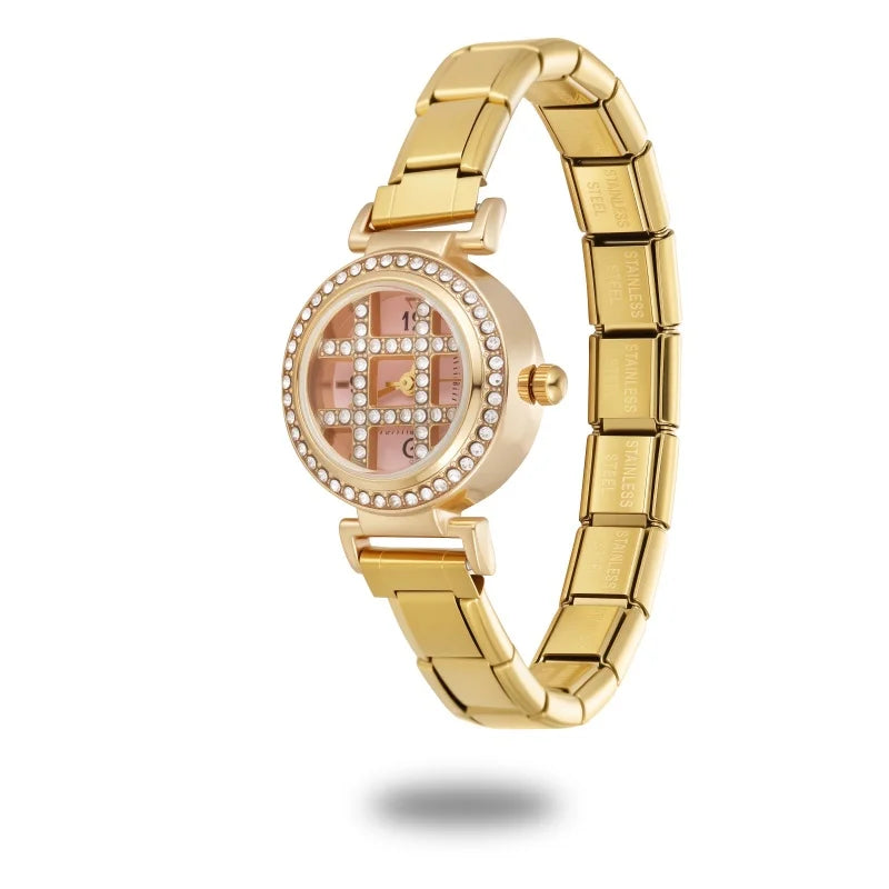Women's Men DIY Italian Elastic Charm Stainless Luxury Zircon Round Watch 9mm Width Bracelet Bangle For Party Friend JewelryGift Qme S 10