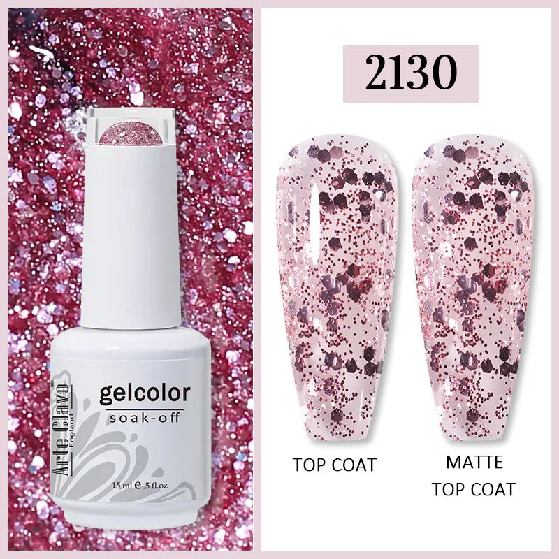 Arte Clavo 99Colors Gel Nail Polish Purple Glitter Sequins Manicure