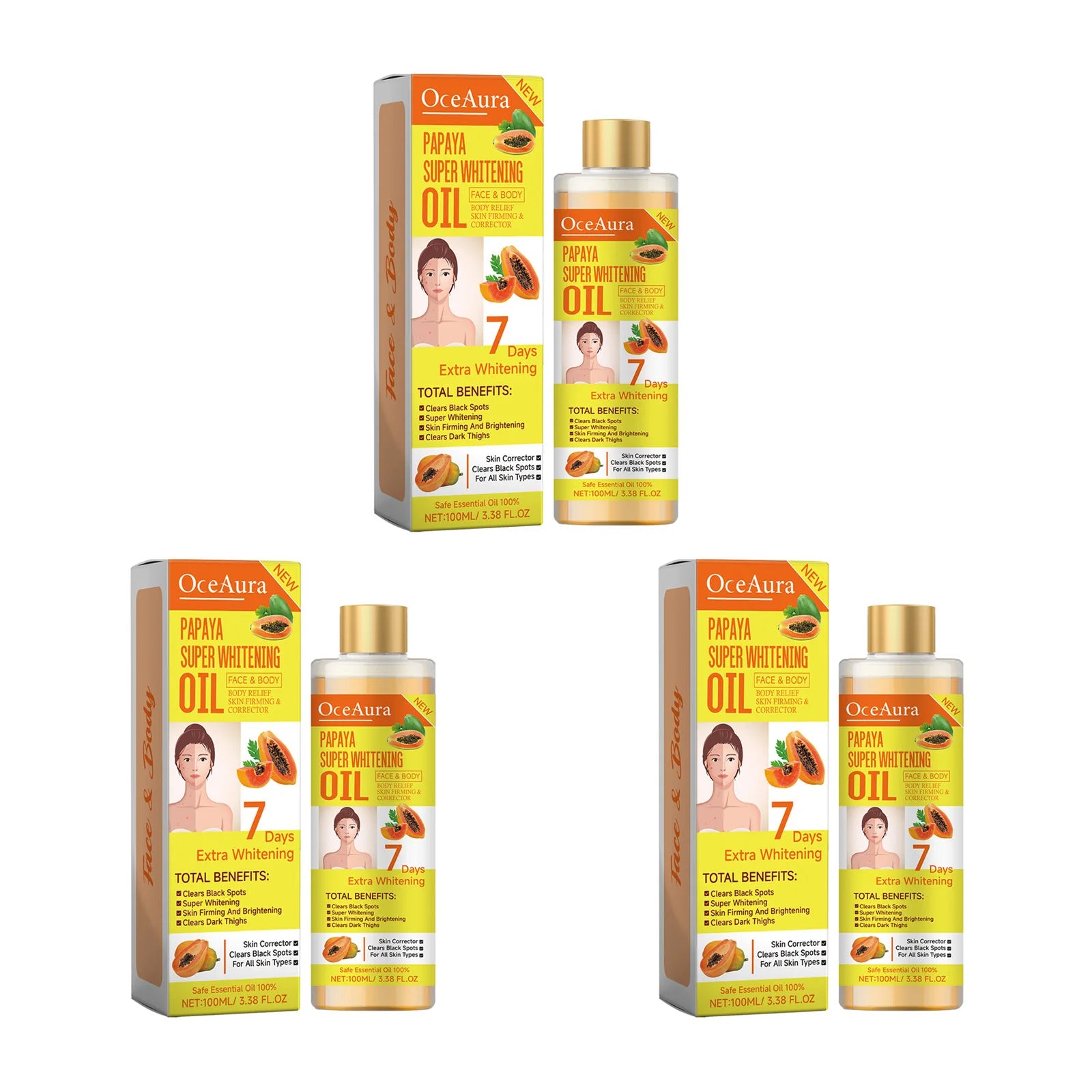 Papaya Whitening Body Oil Nourishing Brightening Skin Care Relaxing Muscle Smoothing Moisturizing Body Massage Skin Papaya Oil Qme 3pcs