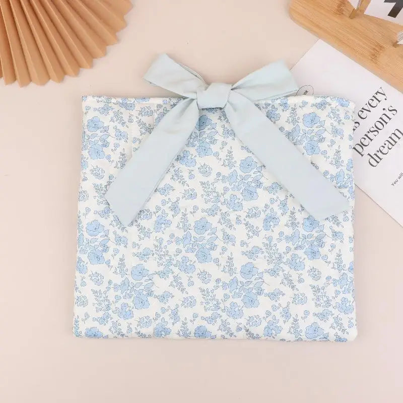Women'S Floral Book Storage Bag With Bow Tie - Large Capacity Lightweight Cosmetic Organizer Quilted Design Qme