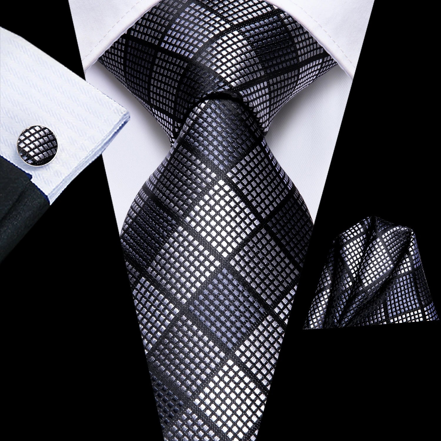 Hi-tie Grey Pink Red Plaids Geometric Tie Men Hanky Cufflink Fashion Qme 1017