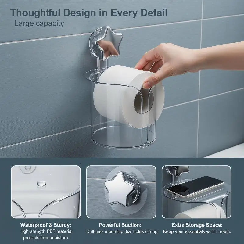 Transparent Suction Cup Tissue Holder Cute Star Design No Drilling Large Capacity For Bathroom And Kitchen Use Qme
