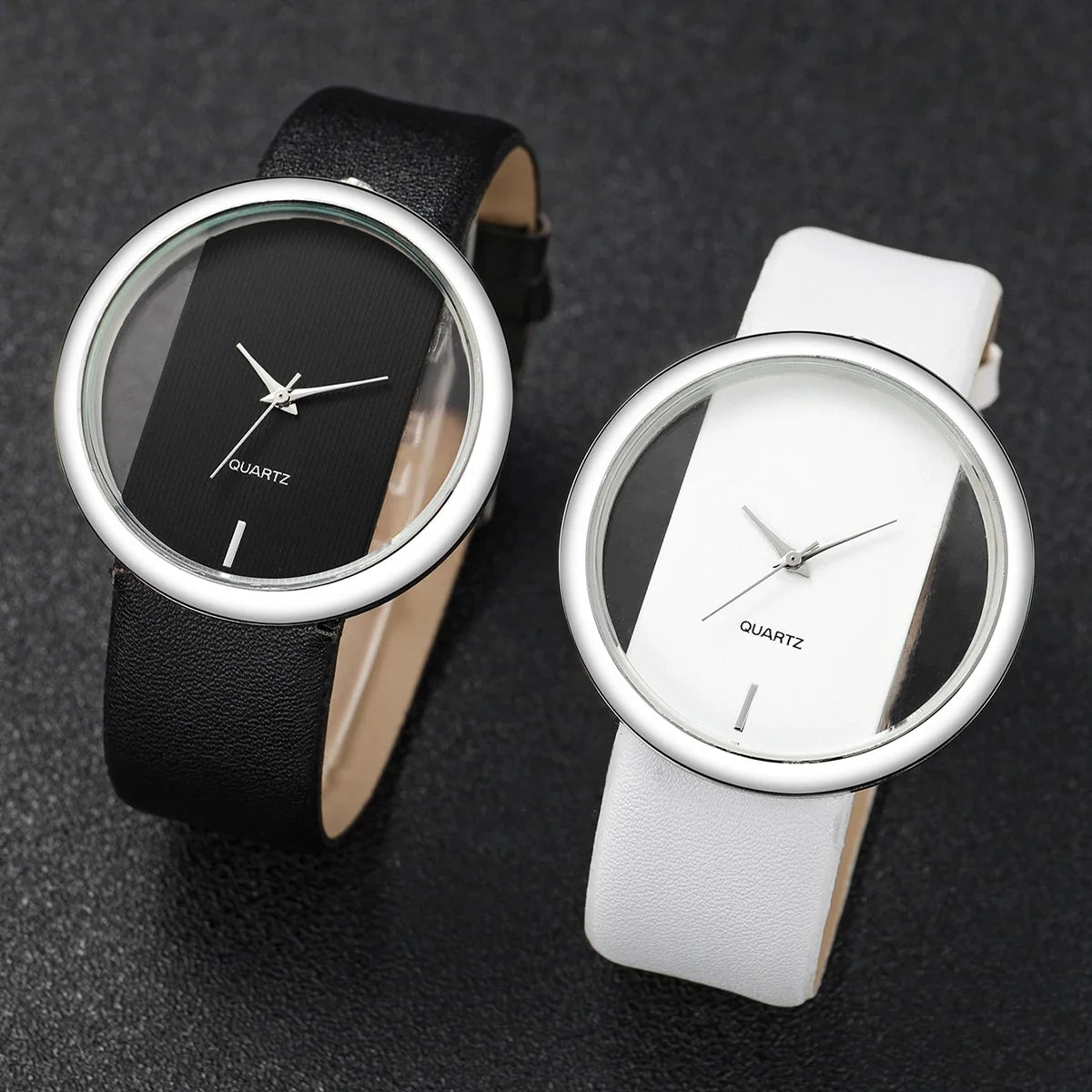 2026 Simple and Transparent Creative Cutout Fashionable and Dignified Leather Belt Couple Quartz Watch Qme