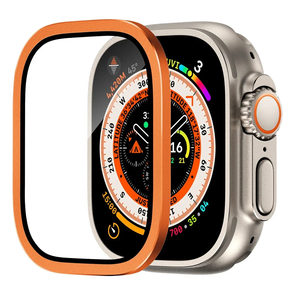 Tempered Glass for Apple Watch Ultra 2 49mm Screen Protector Metal Frame Anti-Scratch for IWatch Series Ultra 49 mm Accessories Qme Orange For Ultra 49mm