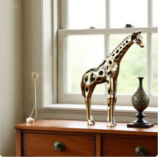 Miniature Statue Home Decor Vintage Brass Giraffe Ornament Office Qme