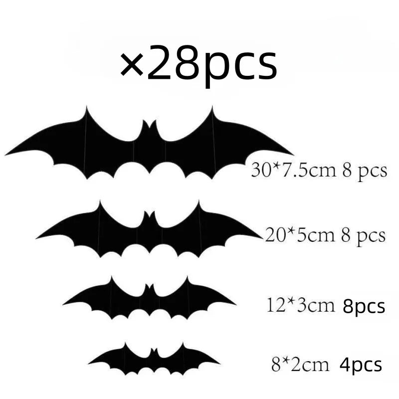 3D Stereoscopic PVC Black Bat Wall Sticker Halloween Decoration Scary Spider DIY Sticker Party Haunted House Decoration Supplies Qme BF005 28PCS