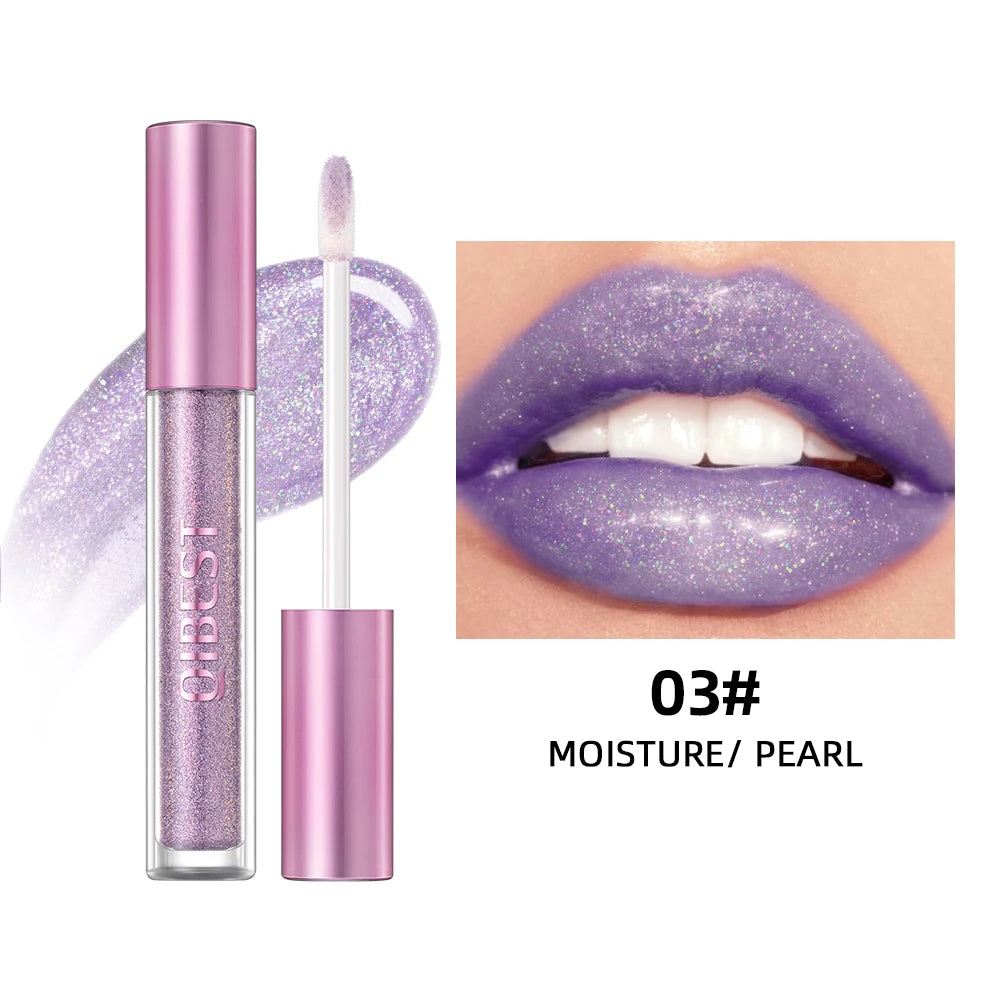 QIBEST Glitter Pearlescent Lipgloss Moisturizing Lasting Non-Stick Cup Shimmer Shiny Liquid Lipsticks Black Purple Lip Tint Qme 03 Pearl