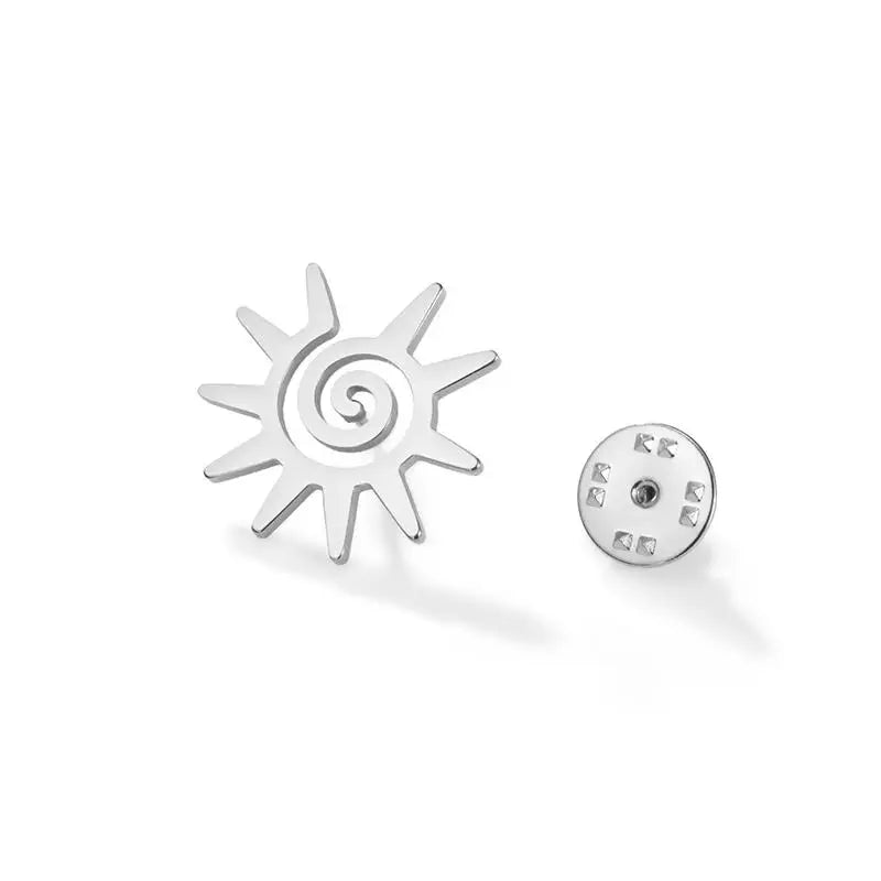 Stainless Steel Sun Brooch Lapel Pin for Women Trendy Suit Badge Accessory Backpack Fashion Essentials Qme A1