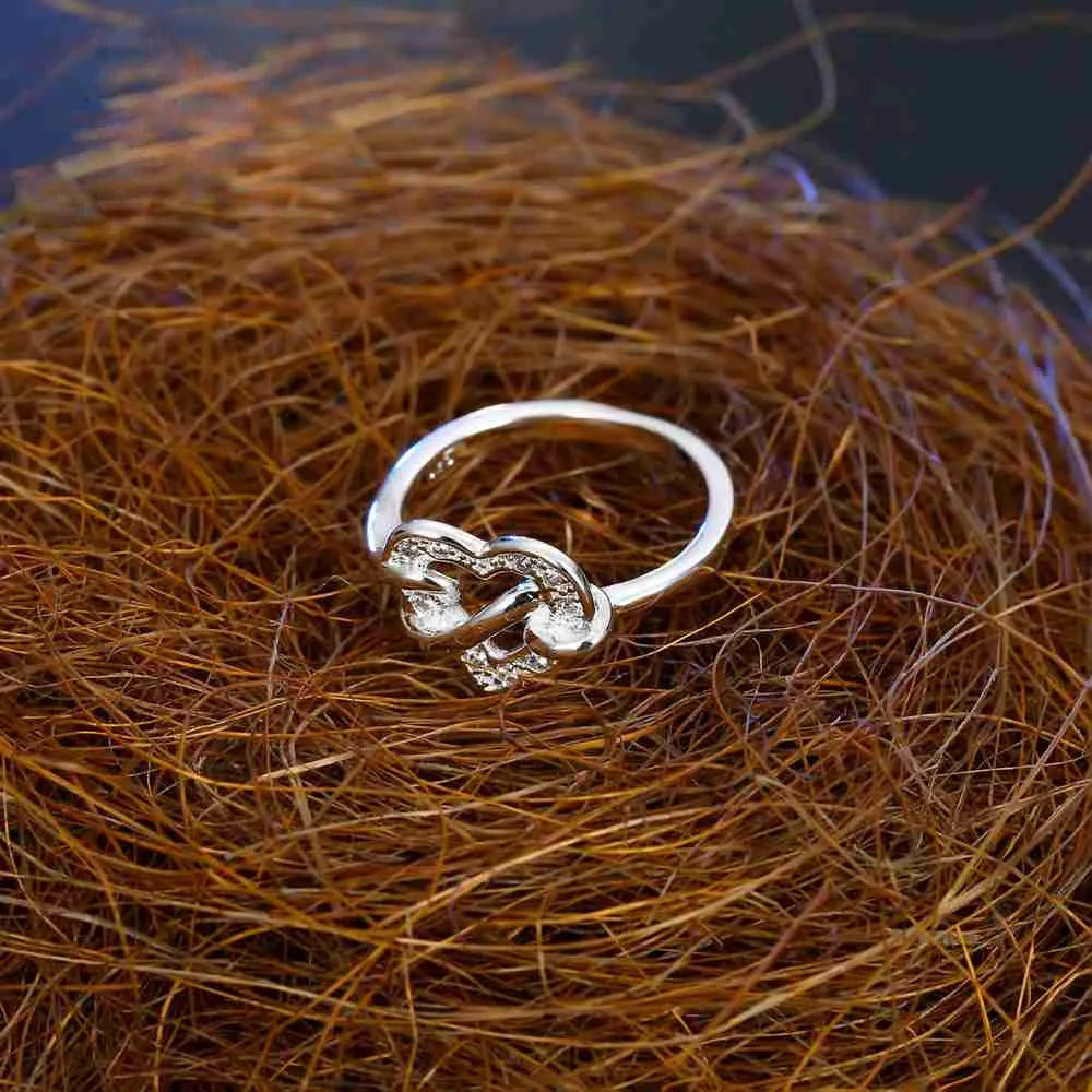 Nice Band Rings For Girlfriend One Love Heart With Spiral 925 Sterling Silver Color Rings Setting White Crystals Women Party Qme