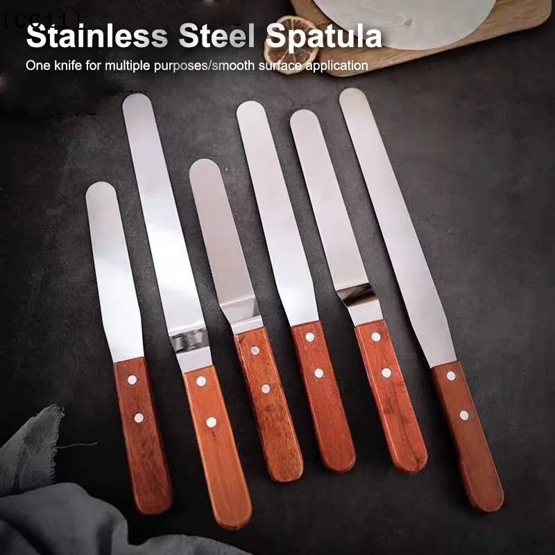 Cake Butter Spatula 6-Inch 8-Inch 10-Inch Wooden Handle Stainless Qme