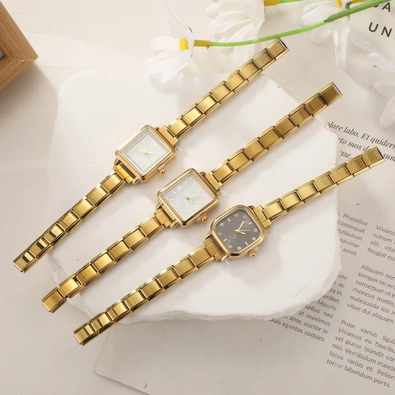 Y2K Fashion Men Women's DIY 9mm Width Italian Elastic Charm Stainless Square Colored Dial Seires Watch Bracelet Bangle For Gift Qme