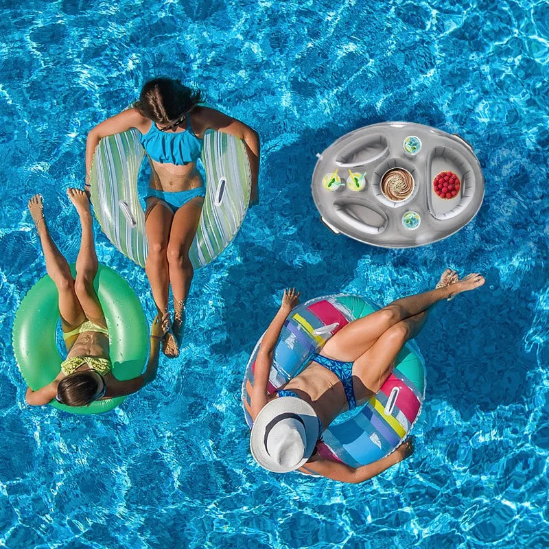 Waterproof Inflatable Pool Drink Tray Floating PVC Cooler Rack Holds Qme