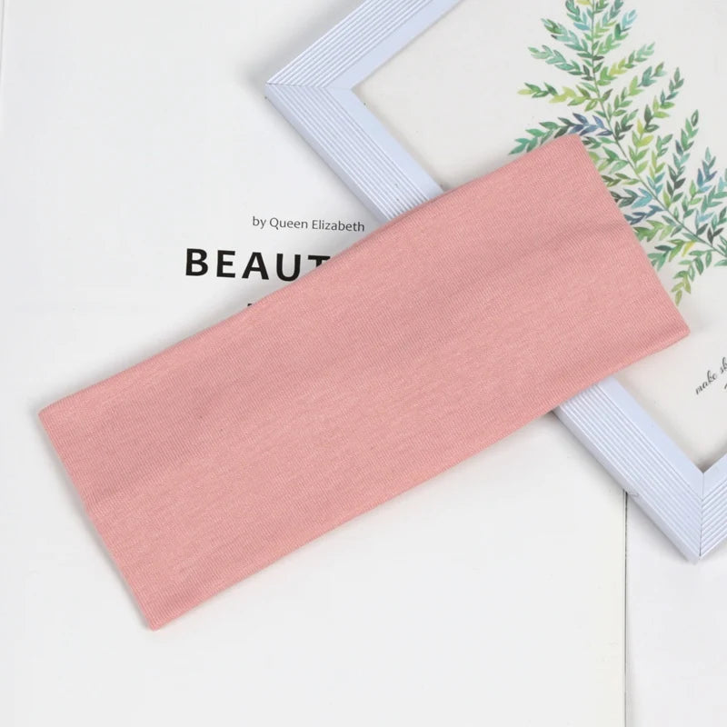 Unisex Solid Wide Elastic Hairband Running Sport Headband Yoga Qme Pink