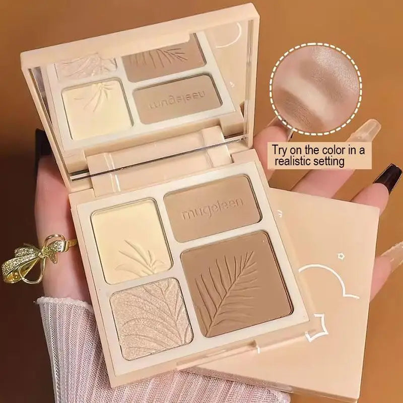 4-Colors Highlight Contour Palette Mirror Matte Highlighter Natural Qme