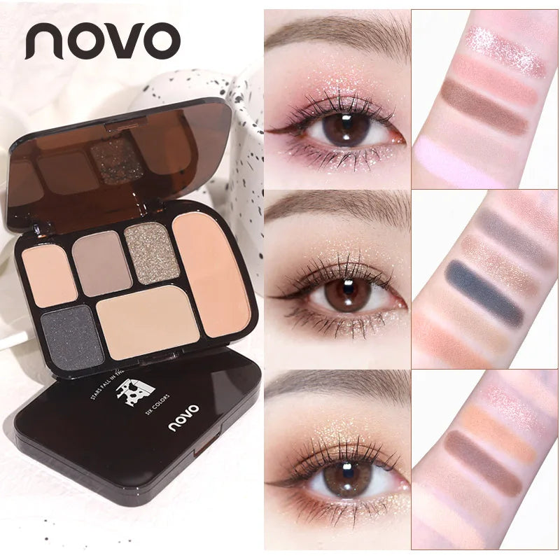 6-Color Earth Tone Eyeshadow Palette With Shimmer& Matte Finishes, Waterproof , Sweat-Resistant, Long-Wearing , Smudge-Proof Qme