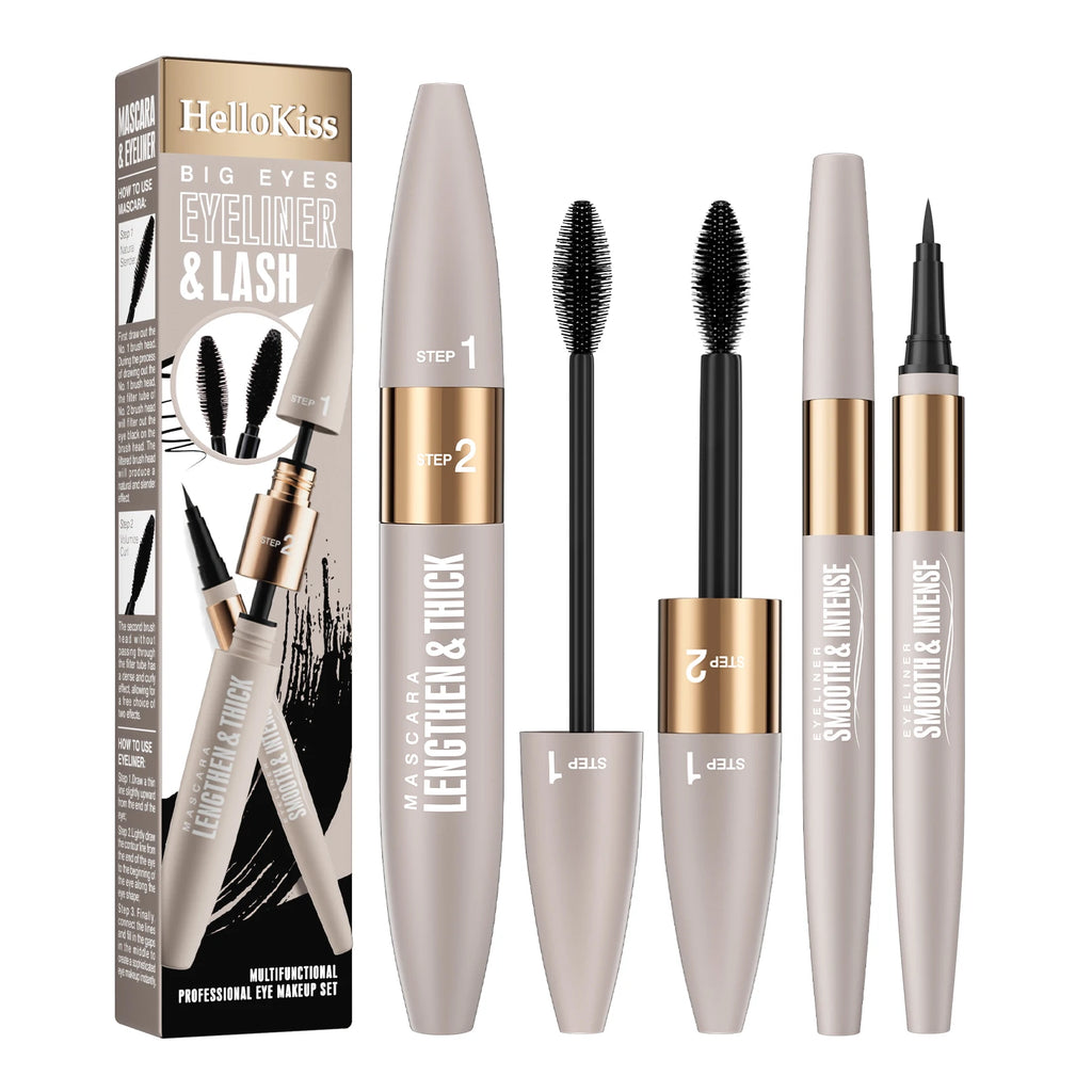 Waterproof & Sweat-Resistant Smudge-Proof Eyeliner, Lengthening & Thickening Mascara, Mascara & Eyeliner Combo Set Qme