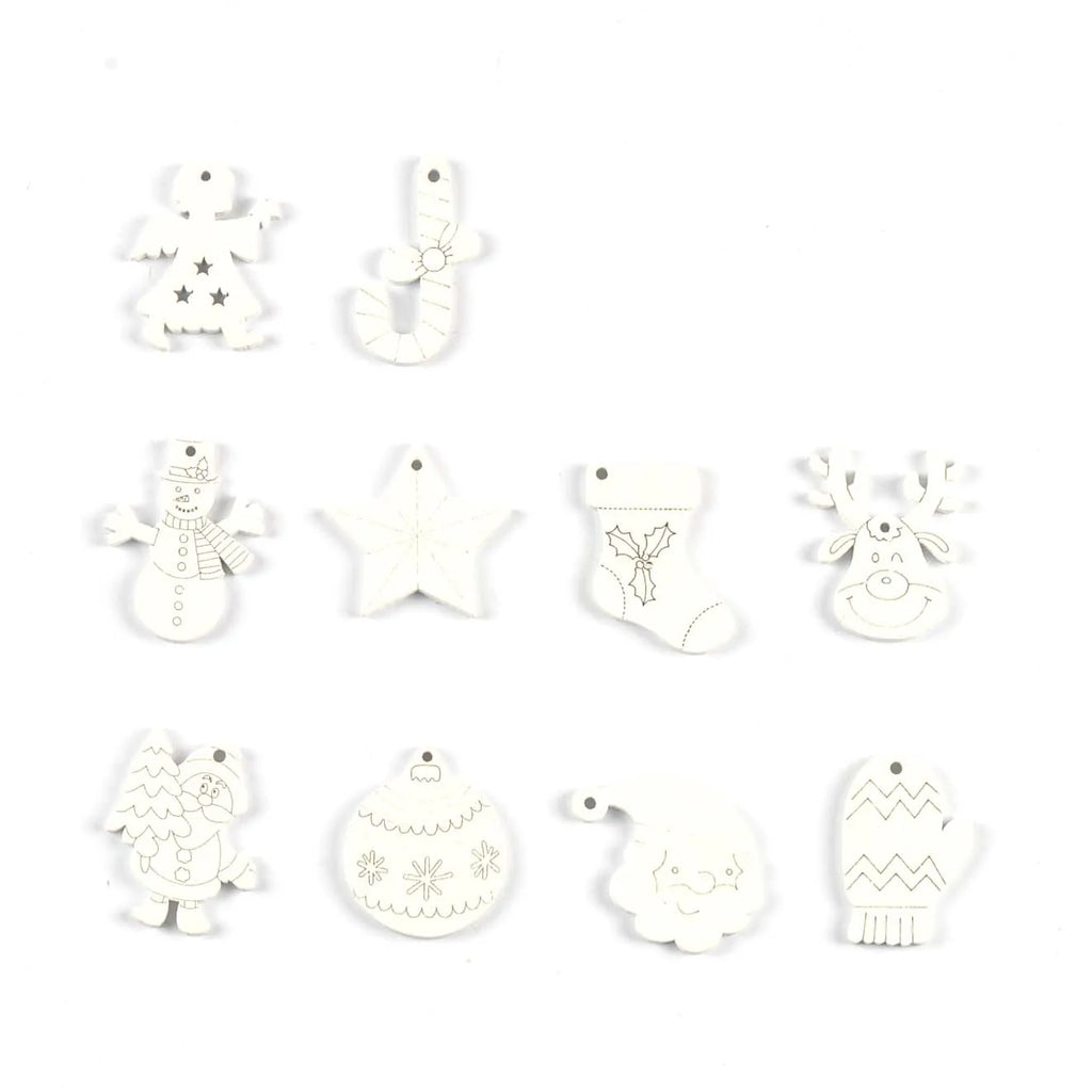 50Pcs 20-31.5mm Mixed New Year White Santa Claus/Elk/Snowman Wooden Pendant DIY Crafts Supplies Christmas Party Home Decor Gifts Qme