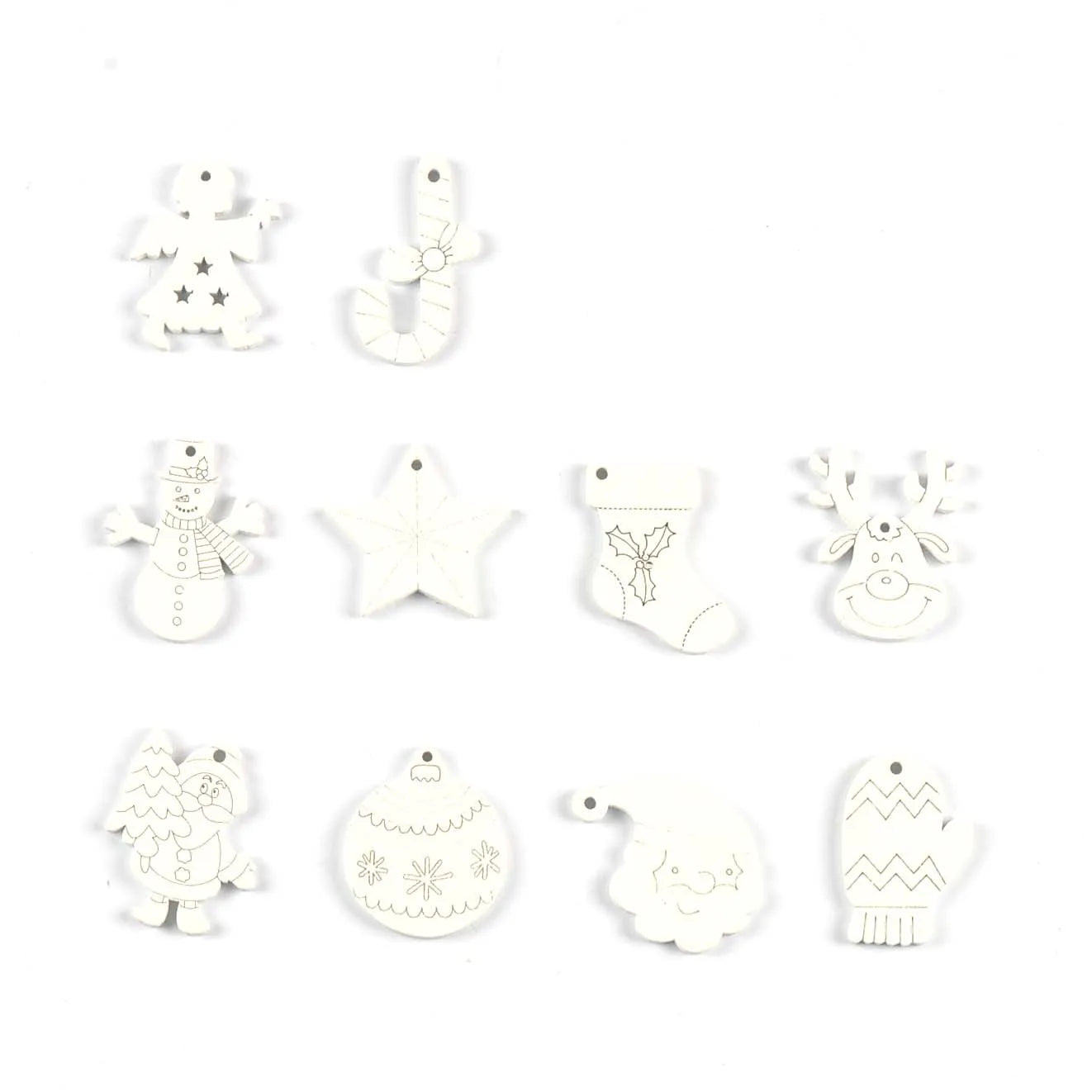50Pcs 20-31.5mm Mixed New Year White Santa Claus/Elk/Snowman Wooden Pendant DIY Crafts Supplies Christmas Party Home Decor Gifts Qme