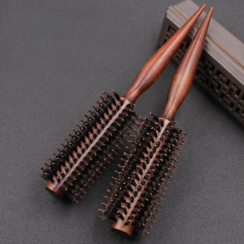 10 12 14Rows Anti Static Wood Boar Bristle Hair Round Brush Dryer Qme