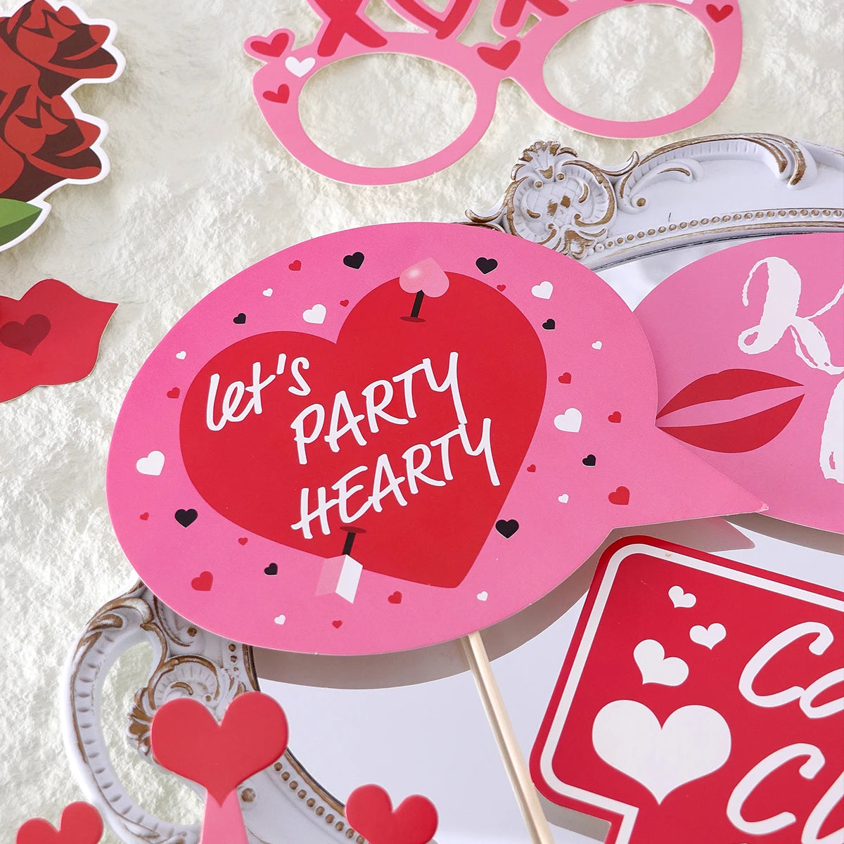 Valentine's Day Photo Props Paper Decorations 25-Piece Set Bachelor Party Theme Valentine's Celebration Supplies Qme