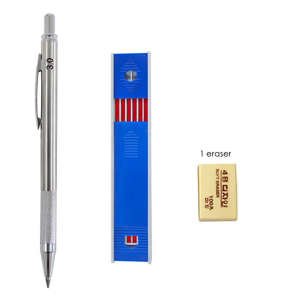 Mechanical Pencil Set 3.0mm Full Metal Art Drawing Painting Automatic Pencil with Leads Office School Supply Qme 3 pcs set B