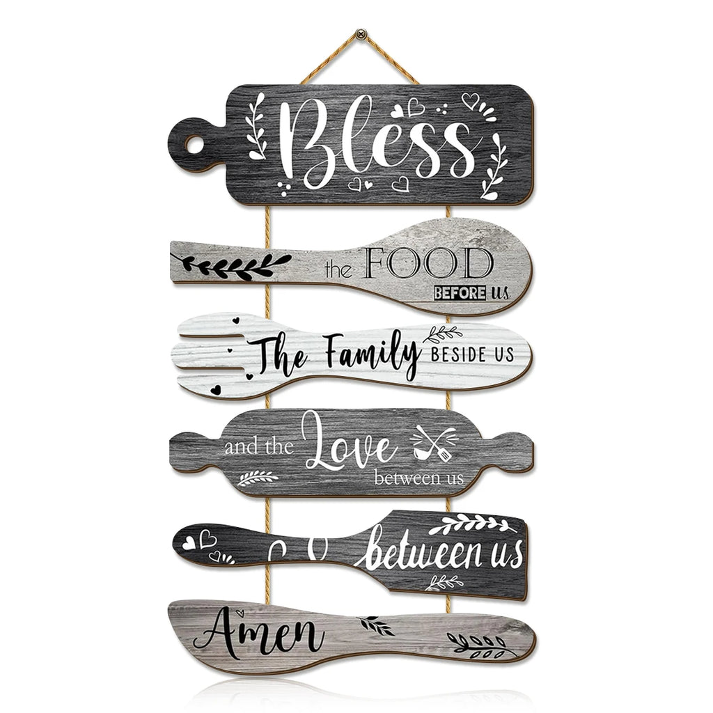 1SET Blessing the Food wooden wall hanging decoration, creative kitchenware design, warm home decoration for restaurant kitchen Qme