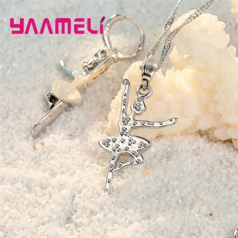 Lovely Pendants Necklaces Earrings for Girls Children 925 Sterling Silver Color Party Accessory Fashion Women Jewelry Sets Qme