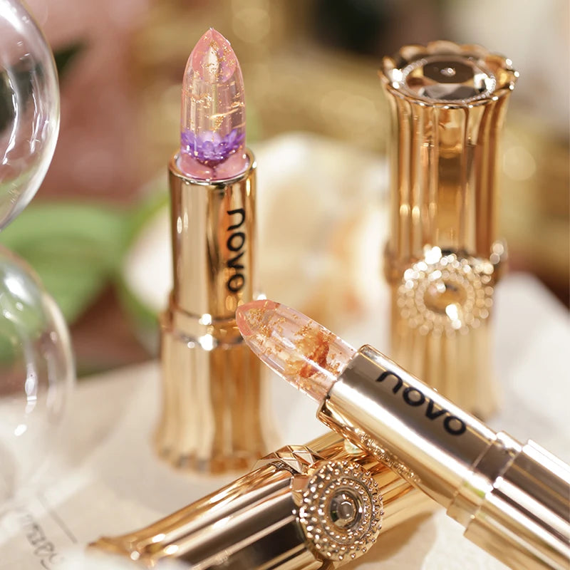 Jelly Crystal Flower Lipstick, Long Lasting Nourishing Moisturizing Anti-Chapped Lip Balm, Temperature Color Changing Lip Gloss Qme