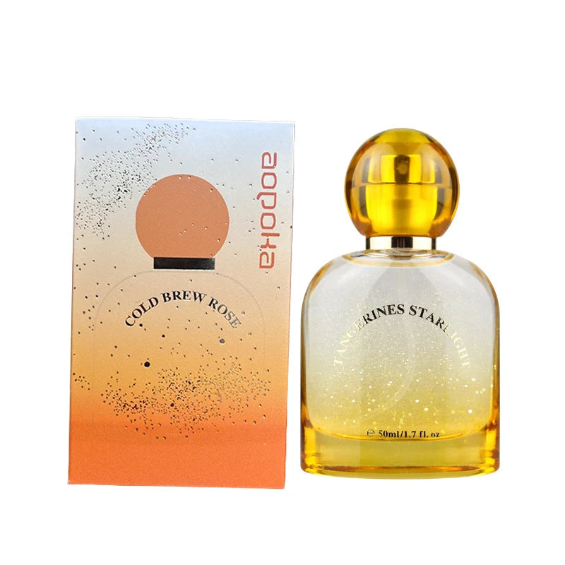 Luxury Rose Gold Shimmer Perfume Long Lasting Floral Woody Scent Qme Orange Starlight