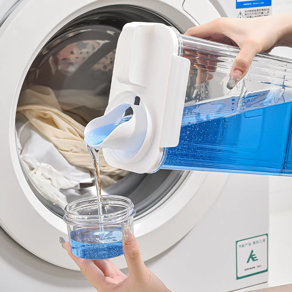 Clear Airtight Laundry Liquid Dispenser Detergent Powder Softener Dispense Tank with Measuring Cup Waterproof Labels Qme