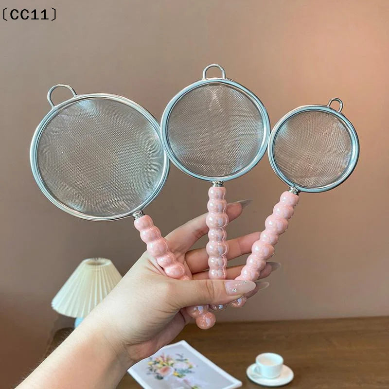 Tea Strainer Pearl Ceramic Handle Stainless Steel Fine Leak Mesh Qme
