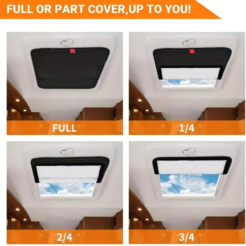 Foldable sunshade curtains suitable for RV sunroofs, used to lower the roof temperature.It features a reflective sunshade design Qme