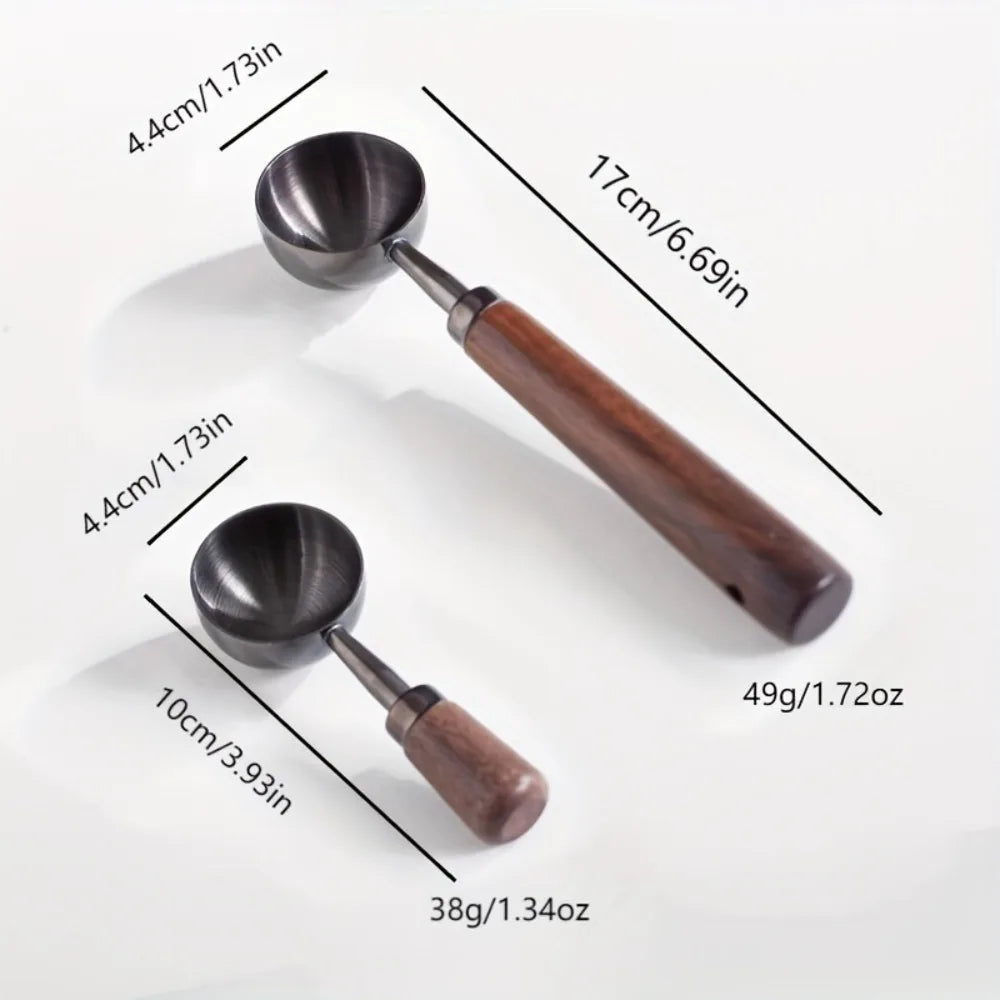 Walnut Wood Coffee Scoop Stainless Steel Long Handle Measuring Spoon Qme