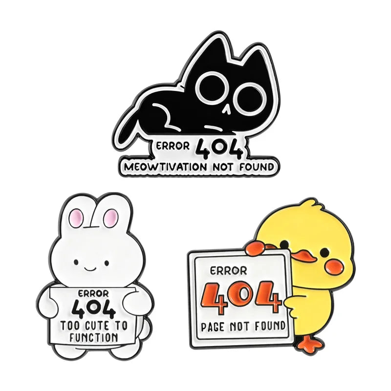 Cute Cartoon Animal Enamel Pin Funny Program Error Duck Rabbit Cat Metal Brooch For Hat Clothing Decor Collection Holiday Gifts Qme style4-group