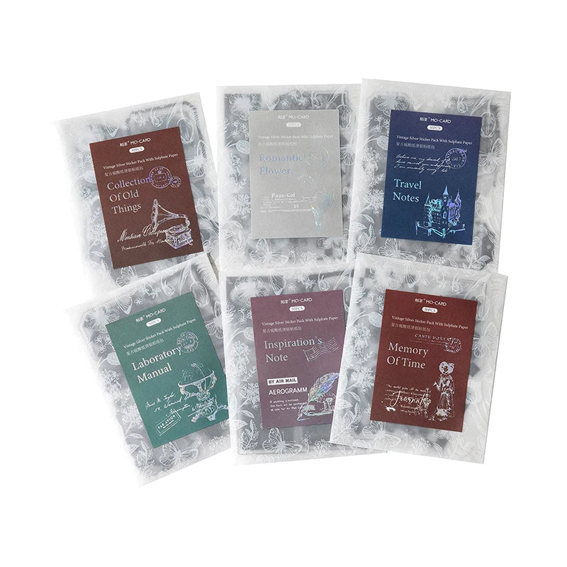 30pcs/pack Vintage Silvery Stickers for Junk Journal DIY Scrapbooking Collage Album Creative Stationery Craft Sticker Qme
