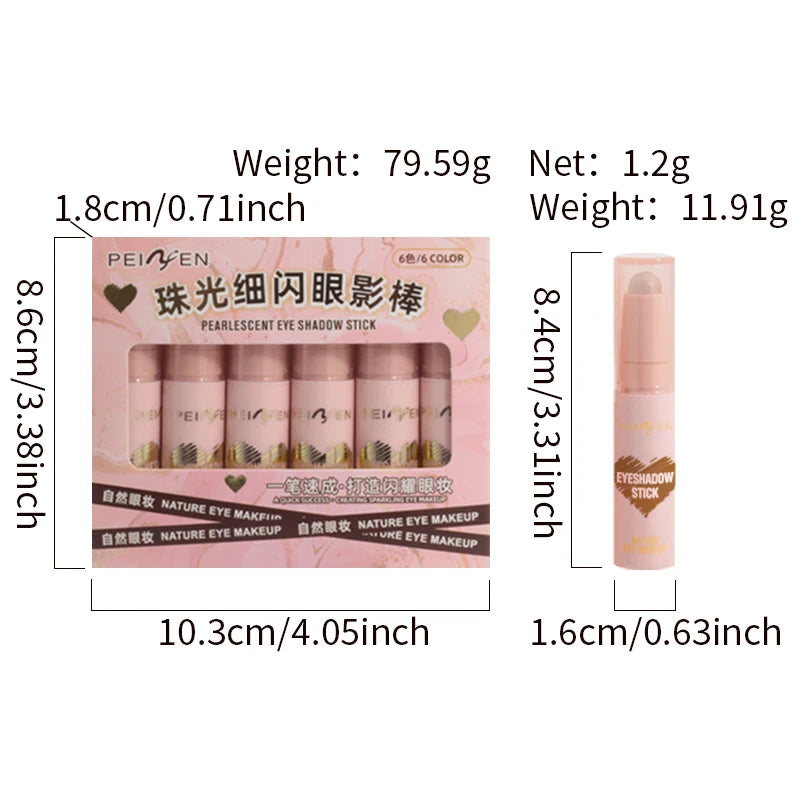 6 Eye Shadow Stick Waterproof Durable Multi-color Optional Shiny Qme