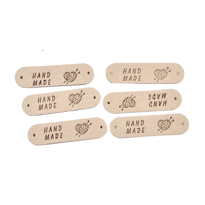 20Pcs 4.5x1.2cm 15Colors Mixed Leather Embossed Labels Sewing Accessories 2holes Garment Tag Handmade DIY Clothes Material c4017 Qme 9-20Pcs