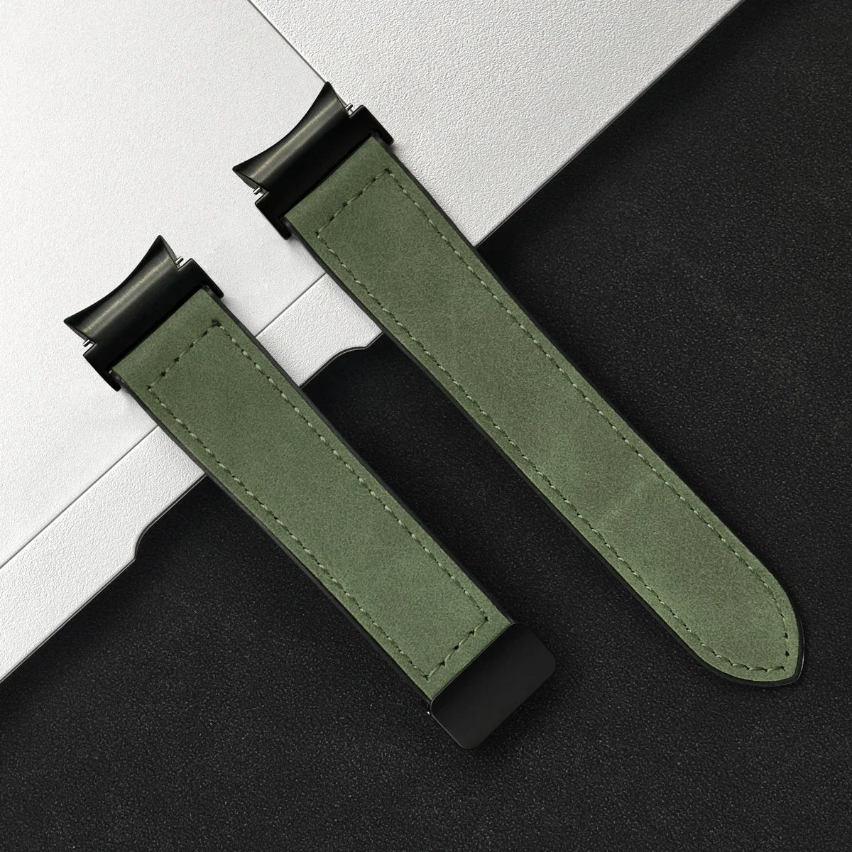 20mm Quick fit Leather Band for Samsung Galaxy Watch 6 5 4 40 44mm watch 5 pro 45 for 6/4 classic 43 47mm 42 46mm No Gaps Strap Qme Green Galaxy Watch 6 40mm