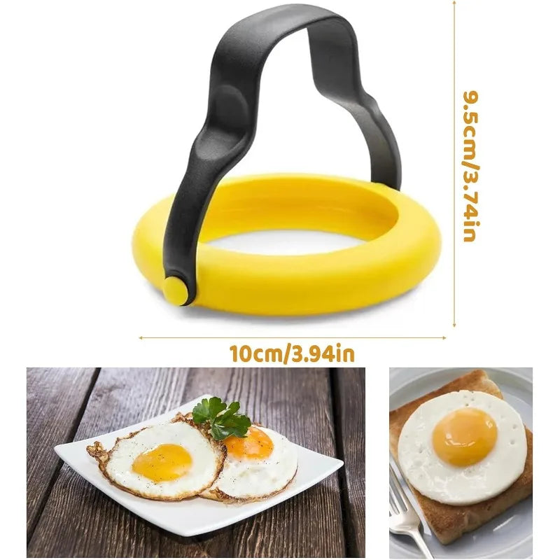 1pc Silicone Egg Ring Non-stick Mold 3-in-1 Flip Easy Egg Making Tool with Handle Leak-free Egg Ring Kitchen Tools Qme
