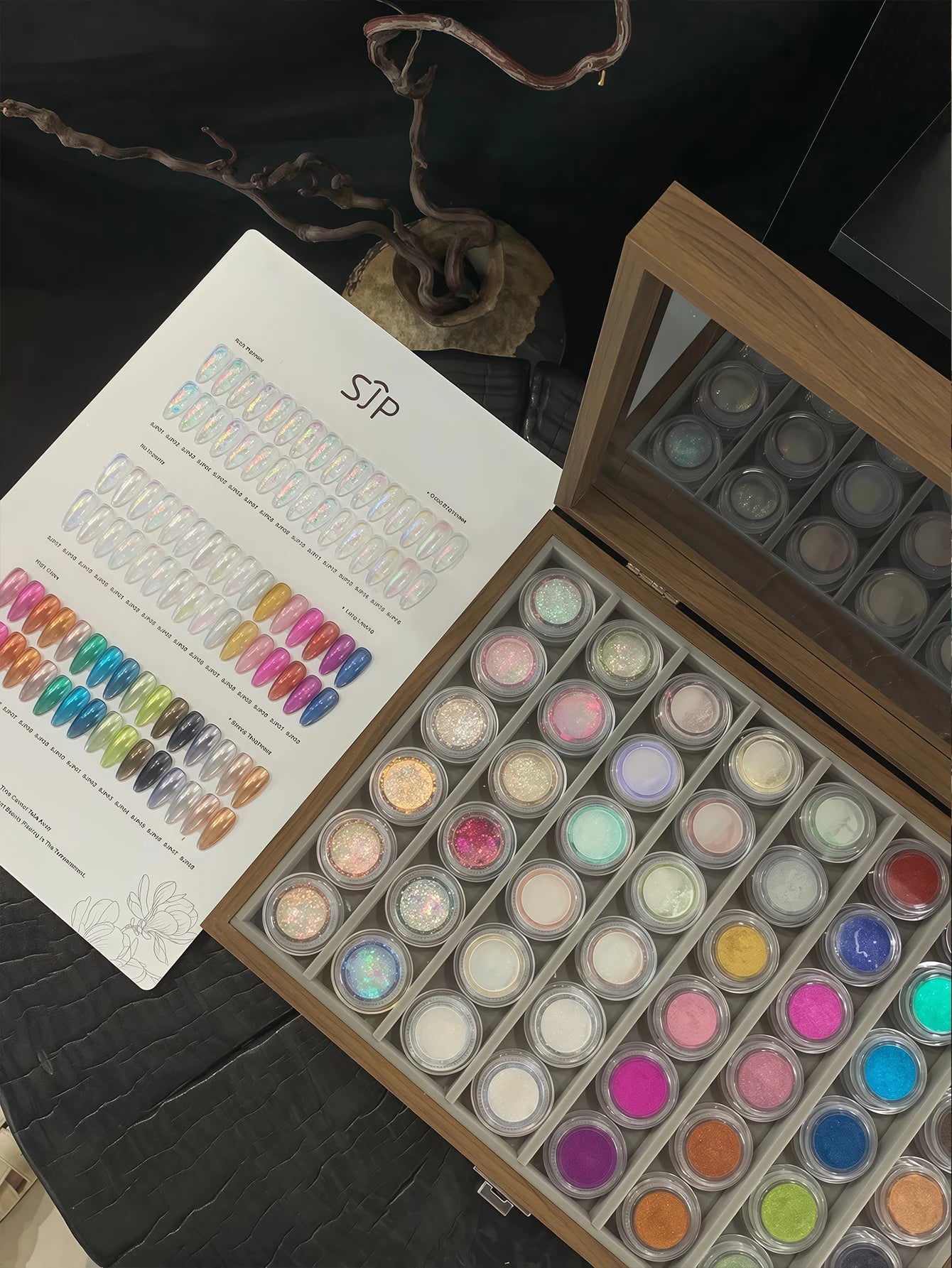48-color Premium Aurora Ice-clear Nail Powder Includes Cards Storage Qme