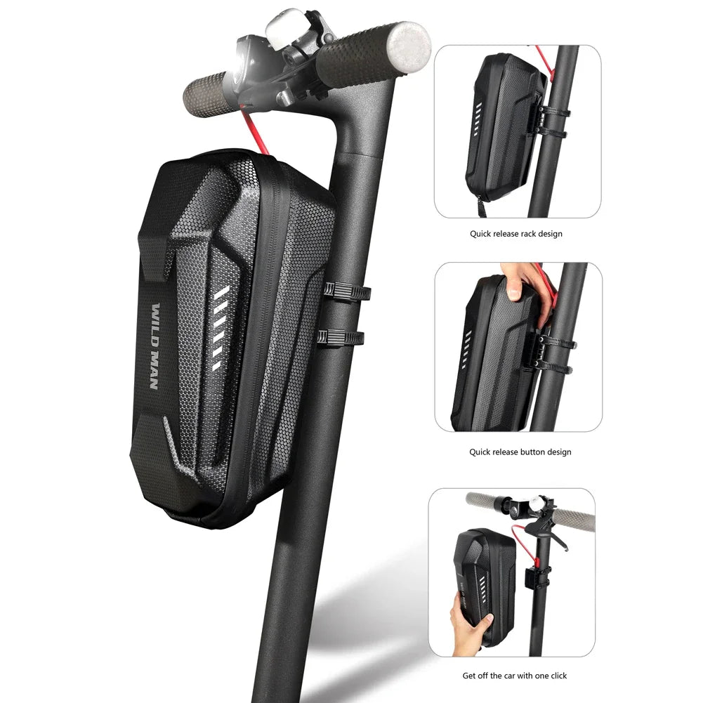 4-2L WILD MAN Electric Scooter Front Storage Bag Hard Shell Bag Large Capacity Waterproof Skateboard Hanging Case for M365 Pro Qme