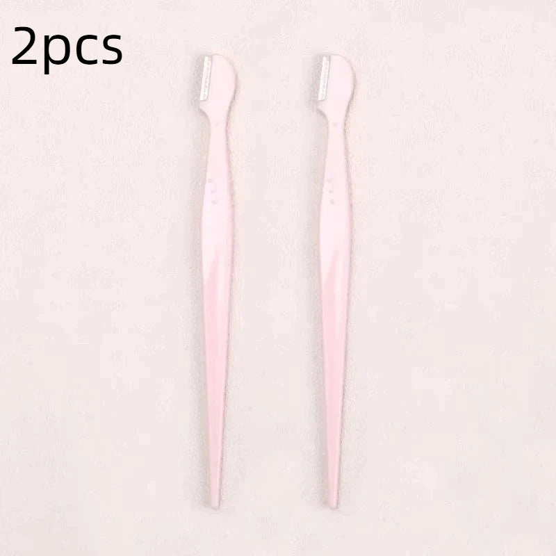Precision Straight Handle Eyebrow Trimmers 2 3 Round Head Grooming Qme 2pcs Light pink