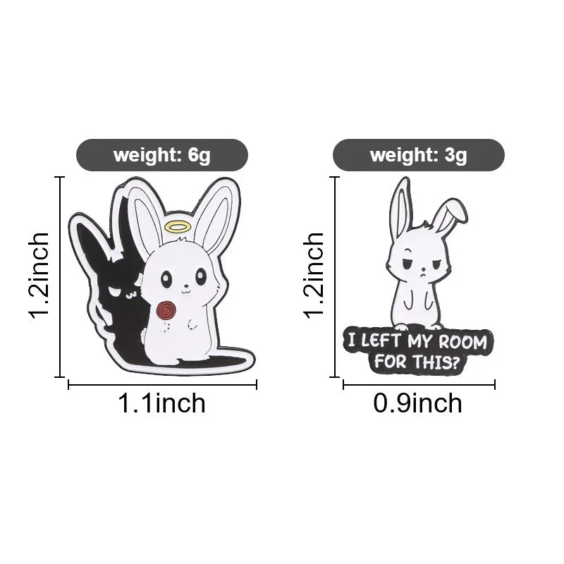 Cute Cartoon Rabbit Metal Enamel Pins Angel Halo Shadow Bunny & Slogan Text Brooches Backpack Hat Decor Gift For Teen Girls Qme