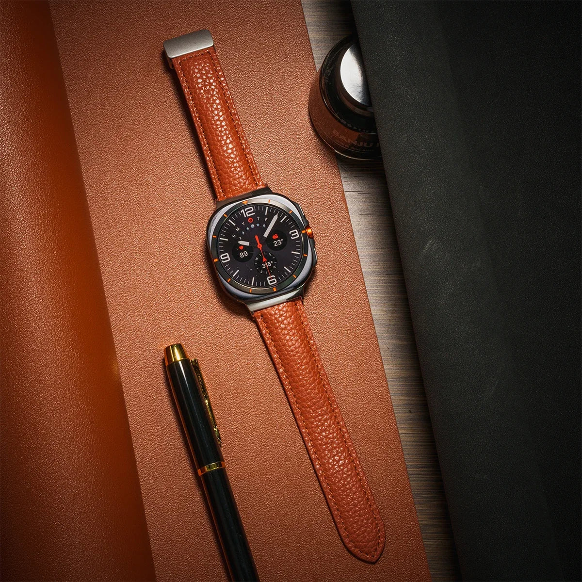 Leather Strap For Samsung Galaxy Watch Ultra 47mm Comfortable Magnetic Bracelet Wristband Galaxy Watch 7 Ultra Belt Accessories Qme Brown-S Galaxy Watch Ultra