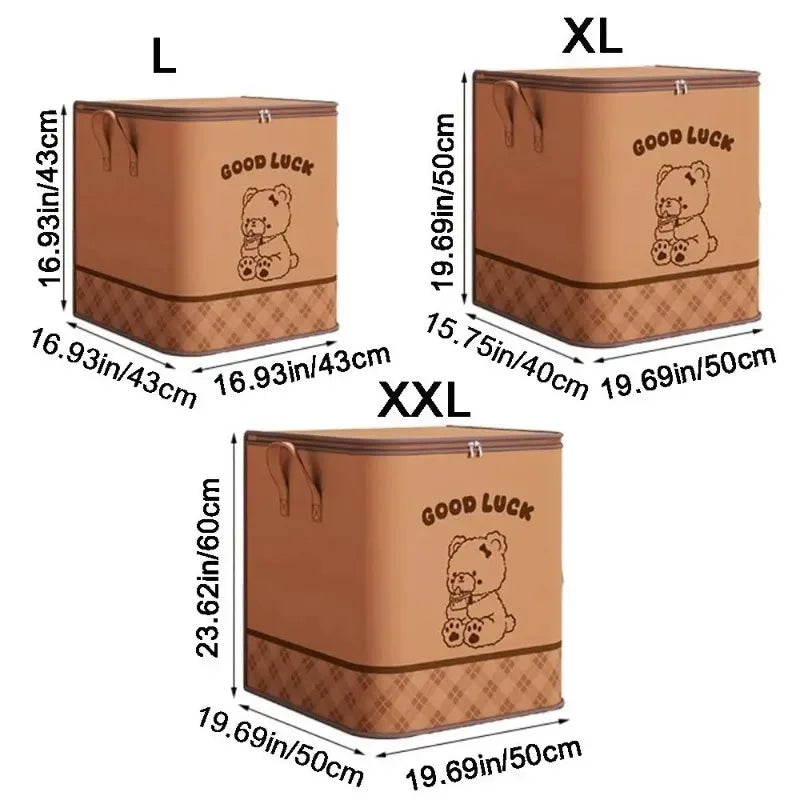 Portable Household Moving Foldable Storage Bag Large Capacity Quilt Dustproof Storage Bag Cute Bear Pattern Clothes Storage Box Qme