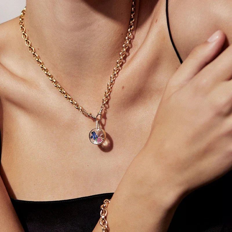 Retro Personality Picture Box Pendant With Openable DIY Pendant Hollow Design Transparent Box Gold-plated Color Preservation Qme