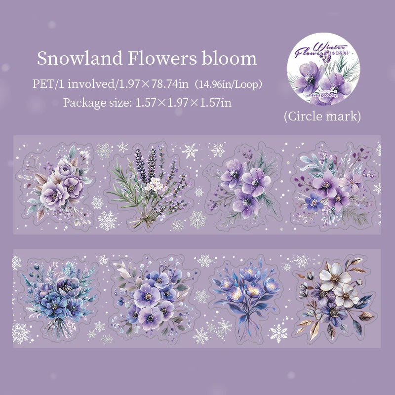 1 Roll Winter Floral Theme PET Material Die-Cut Tape for Journal Diary DIY Scrapbook Collage Decoration Supplies Qme 6