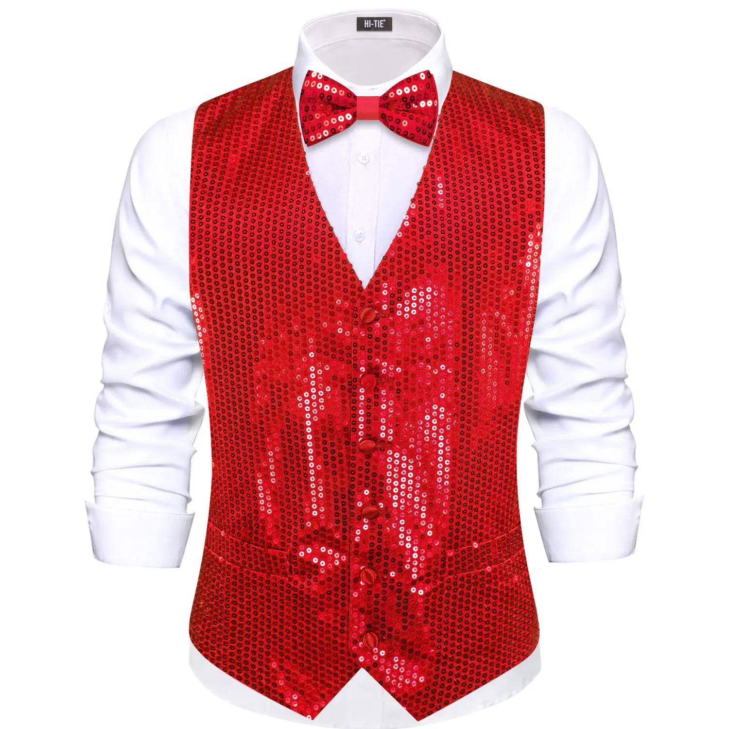 Premium Slim Fit Sequin Vest & Bow Tie Combo – Green/Purple/Fuchsia Options for Formal Celebrations &Themed Parties Qme MJ-3562 M