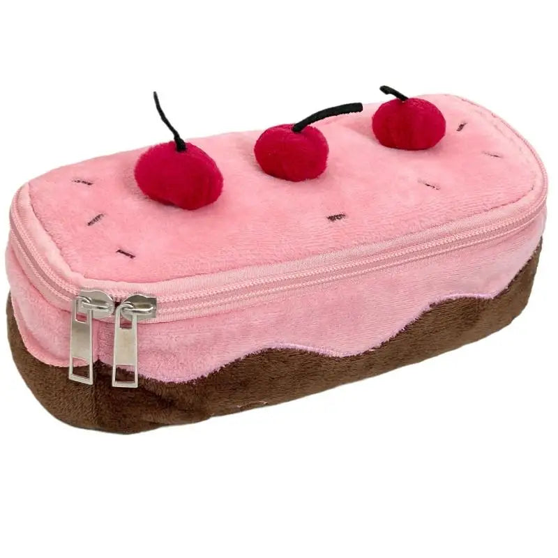 Kawaii Cherry Cake Design Stationery Organizer Plush Pencil Case Qme